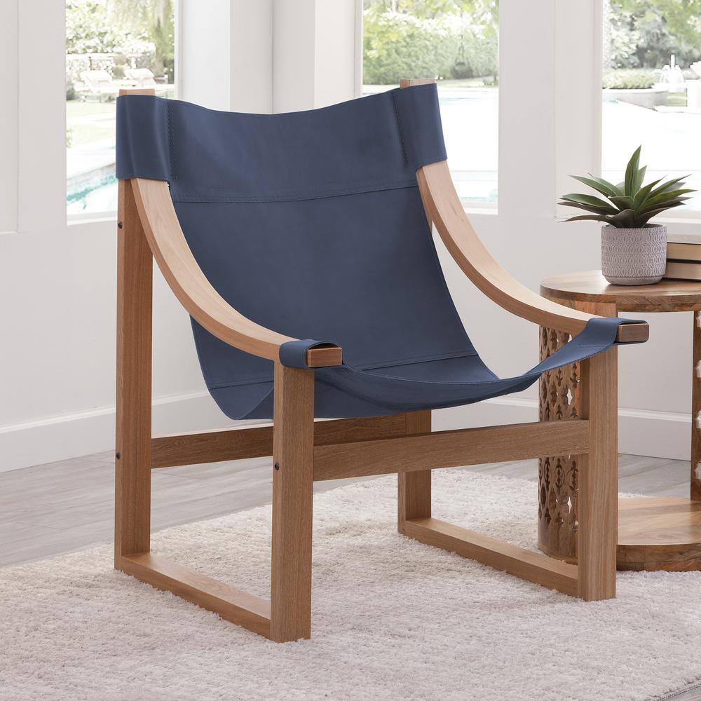 Lima Cobalt Blue Leather and Oak Accent Chair