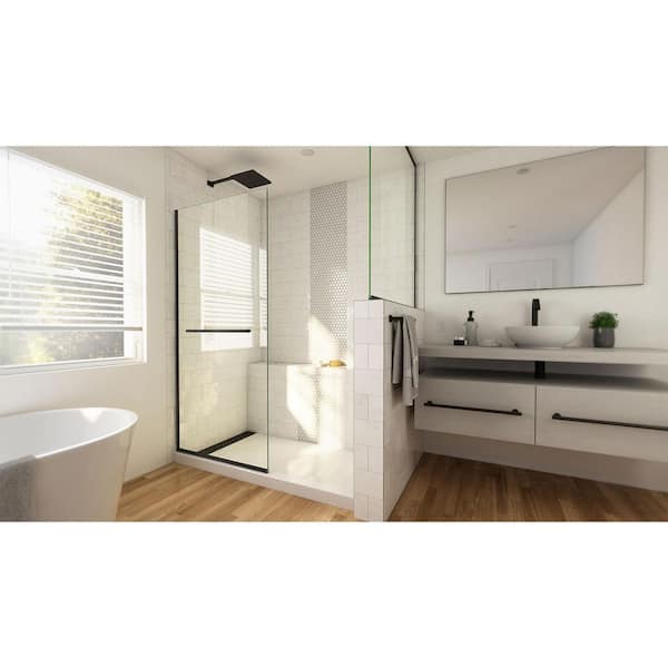 Linea 34 in. W x 72 in. H Frameless Shower Screen in Matte Black