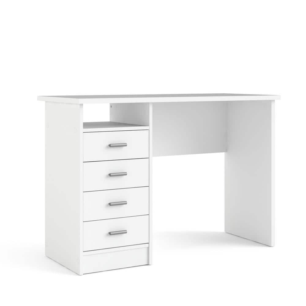 White Adjustable Height Wood Desk with 4 Drawers