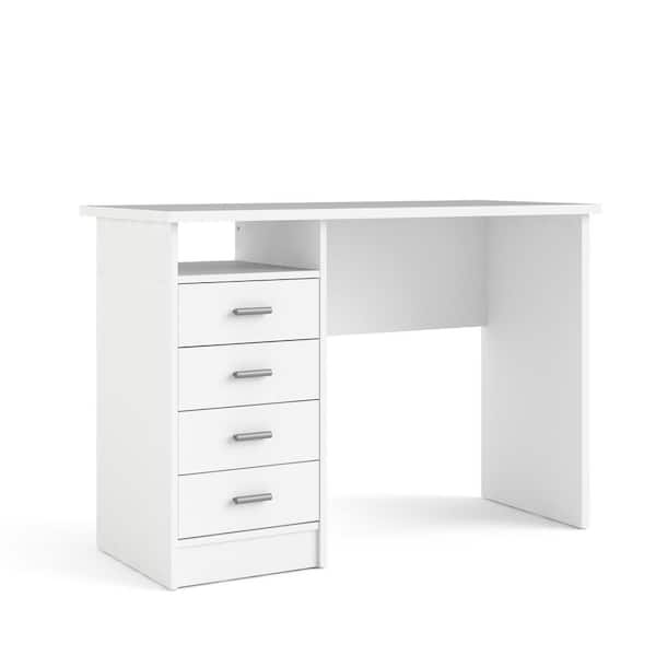 Holf Modern Rectangular Executive MDF Office Desk with 4 Drawers Computer  Desk in White