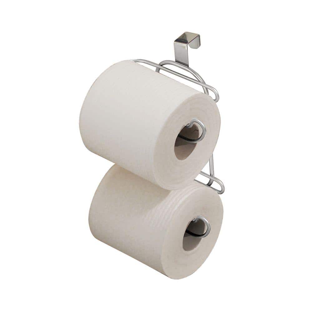 Evelots Over the Tank Metal Hanging Toilet Paper Holder and Spare Reserve,  Holds 4 Rolls for Bathroom Storage, No Tool Install, Chrome