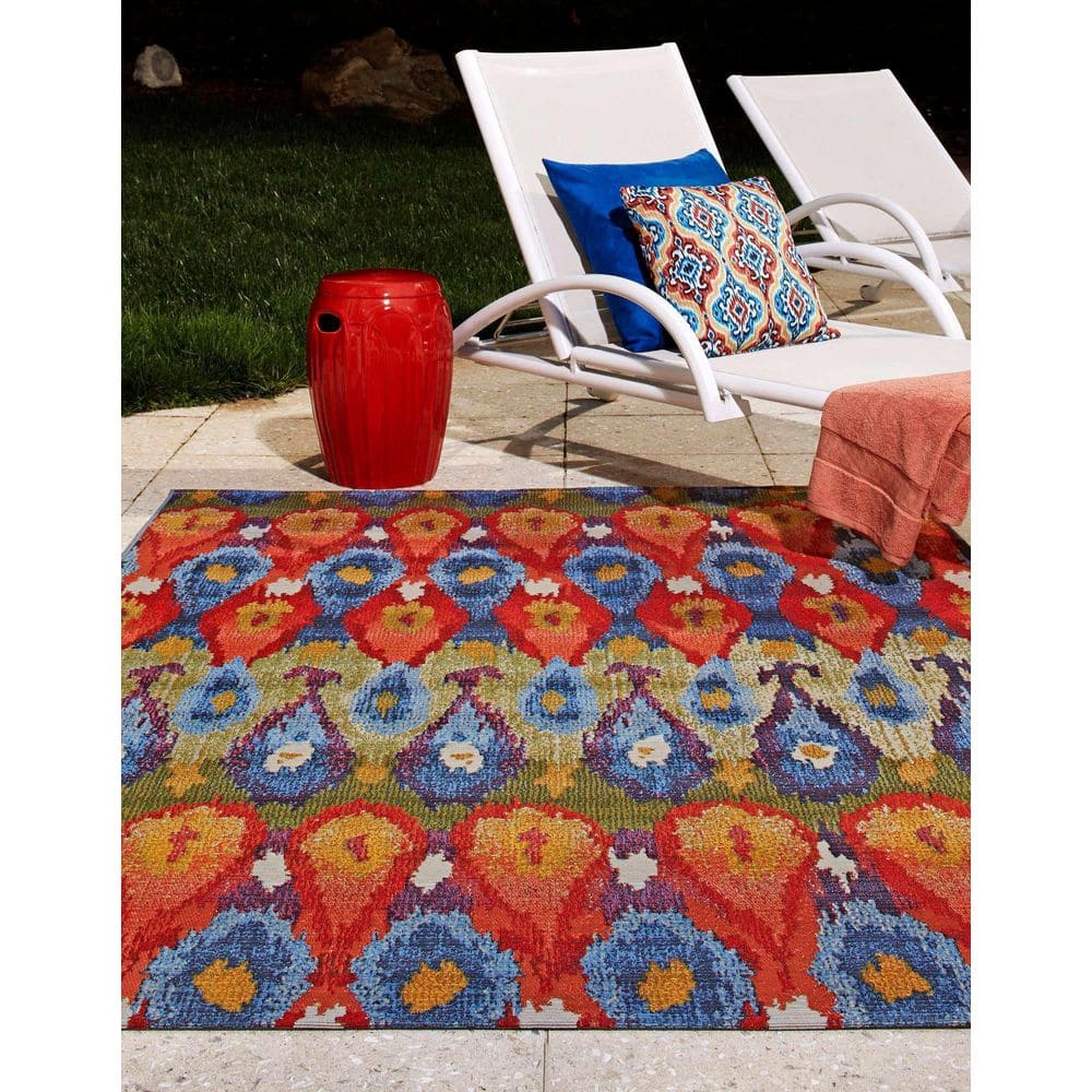 Colorful Ikat 4' x 6' Synthetic Outdoor Rug