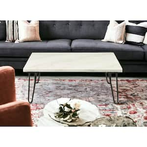 40 in. Marble and Black Rectangle Faux Marble Coffee Table