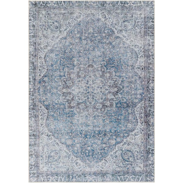 Livabliss Rosamund Blue Gray 3 ft. x 8 ft. Runner Indoor Machine-Washable Area Rug