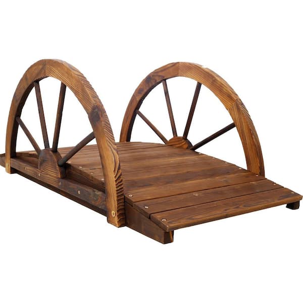 Unbranded 3.3 ft. Wooden Garden Bridge Arc Footbridge Decorative Backyard Bridge Walkway with Half-Wheel Style Railings