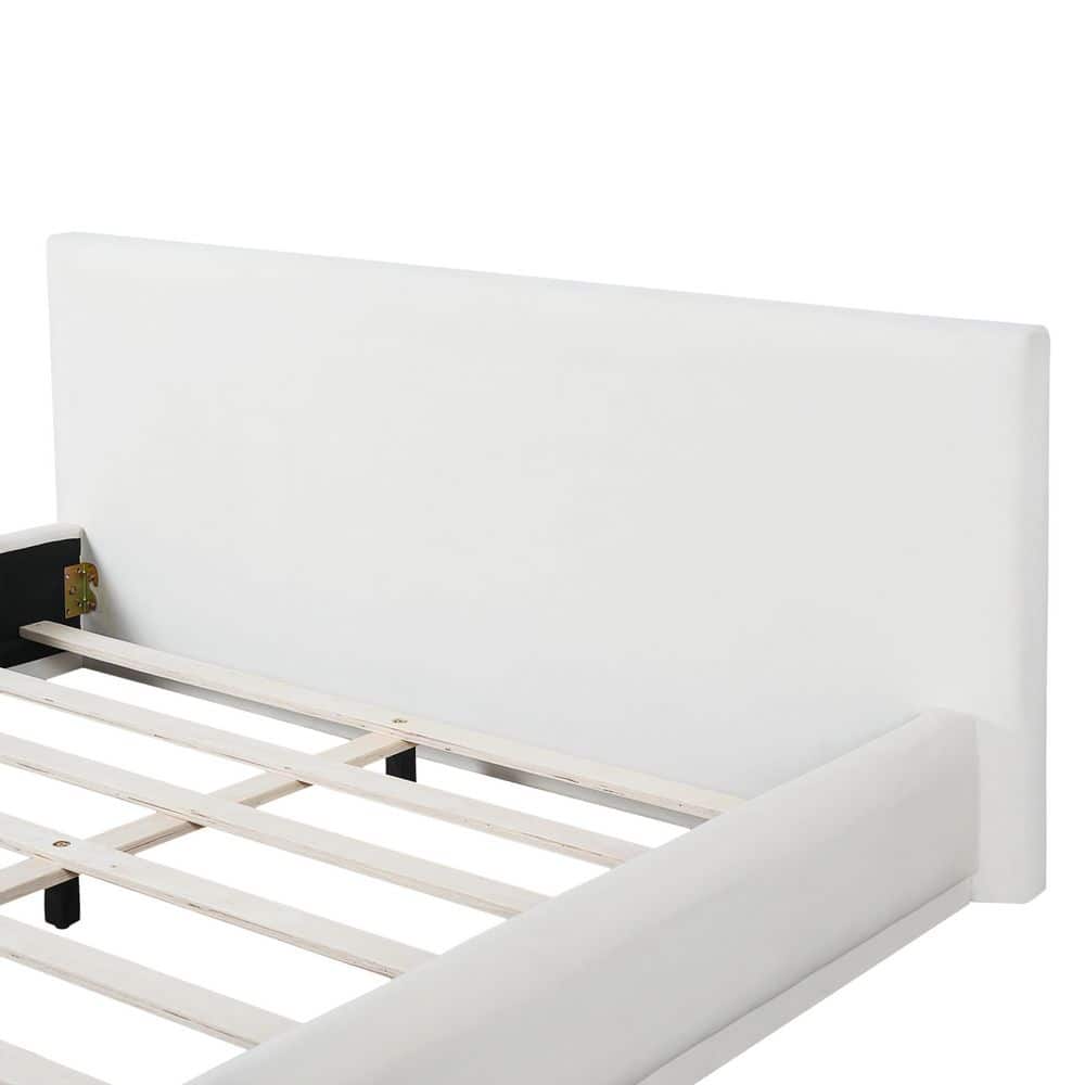 Ellis Modern White Upholstered Solid Wood Frame Queen Size Platform Bed - thumbnail 7