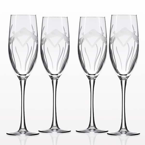 8 oz Stemmed Champagne Flute Glasses with Angled Matte Black Design and Silver Plated Internal Accent, Set of 4
