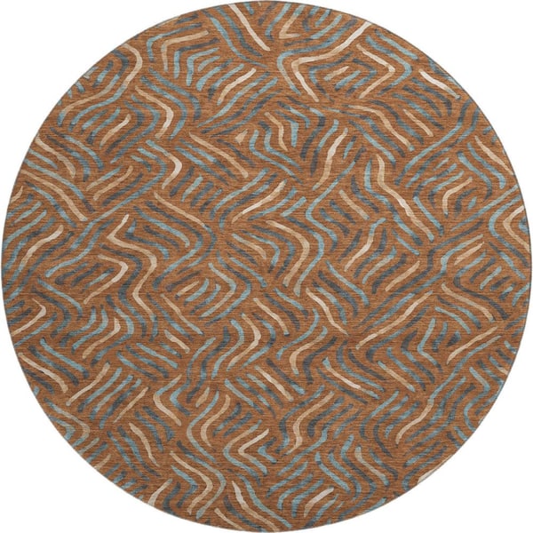 Mayfield Premium Machine Washable Abstract AMF2474 Paprika 8 ft. x 8 ft. Round Rug