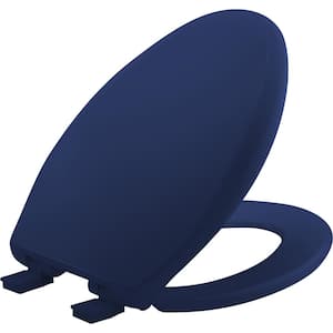 Affinity Elongated Soft Close Plastic Closed Front Toilet Seat in Colonial Blue Removes for Easy Cleaning, Never Loosens