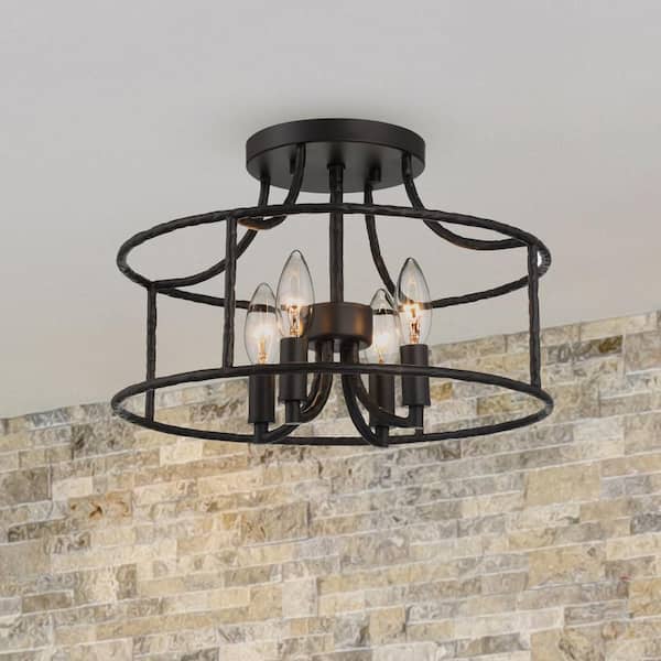 Unbranded Silversadge 14 in. 4-Light Matte Black Hammered Metal Semi- Flush Mount