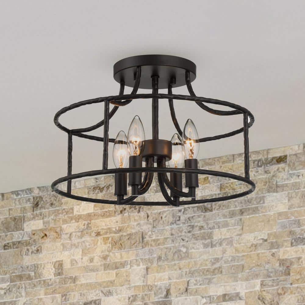 Silversadge 14 in. 4-Light Matte Black Hammered Metal Semi- Flush Mount price history on PriceWatchPro