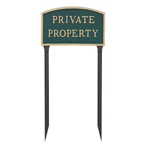 13 in. x 21 in. L Arch Private Property Statement Plaque Sign with 23 in. Lawn Stakes - Green/Gold