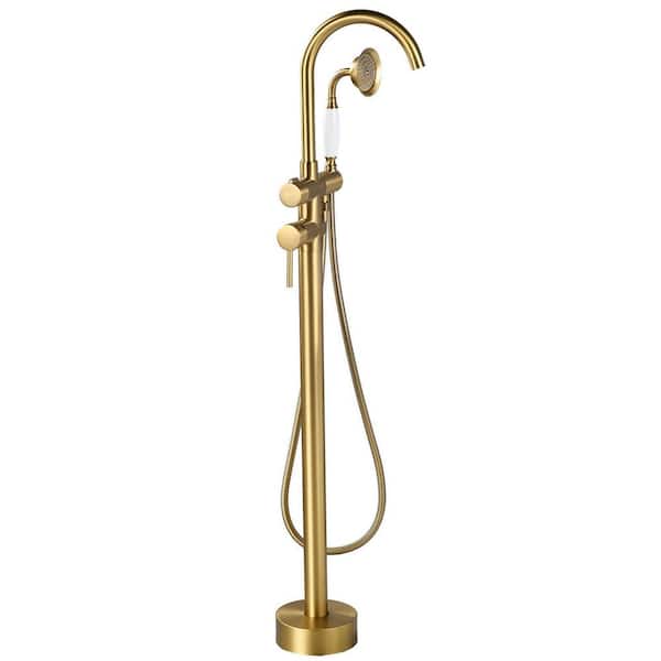 Single-Handle Claw Foot Tub Faucet Freestanding Floor Mount Roman Tub Faucet with Waterfall Spout in Brushed Gold