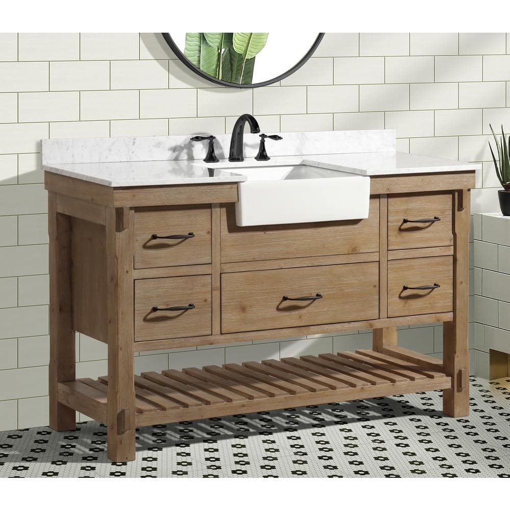 Marina 55'' Weathered Fir Single Vanity with White Porcelain Sink and Marble Top