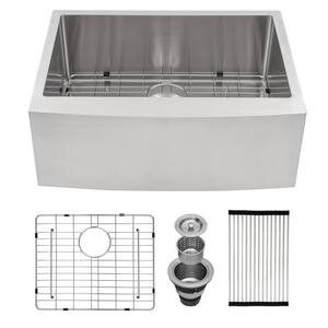 NAT 24 in. Stainless Steel 16-Gauge Single Bowl Farmhouse Apron Kitchen Sink with Bottom Grid