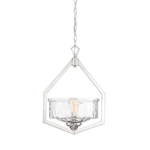 Drake 60-Watt 1-Light Polished Nickel Pendant with Clear Hammered Glass  Shade