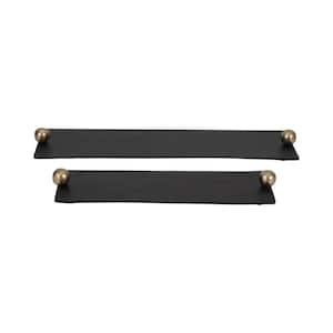 Black Aluminum Flat Decorative Tray with Gold Knob Handles (Set of 2)