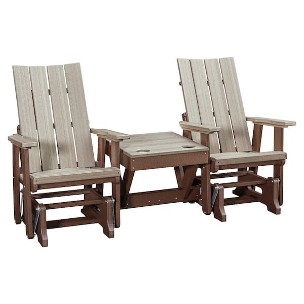 American Furniture Classics Brandon Series Tudor Brown 1 Piece High Density Polyethylene Plastic Outdoor Double Glider with Center Table