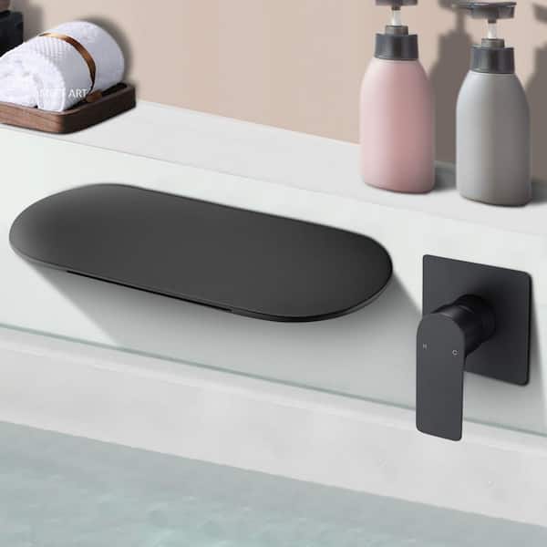 Modern Single-Handle Waterfall Oval Wall Mount Bathroom Sink Faucet in Matte Black