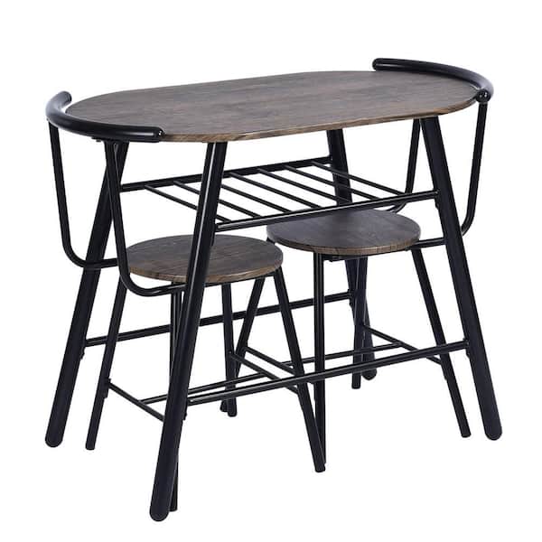 Tatayosi 3-Piece Black Metal Oval Outdoor Dining Set Bistro Table Set