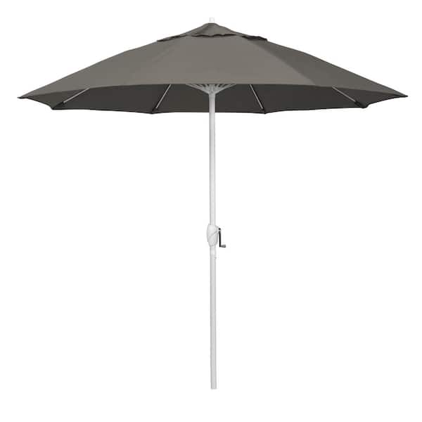 California Umbrella 9 ft. Matted White Aluminum Market Patio Umbrella Fiberglass Ribs and Auto Tilt in Taupe Pacifica