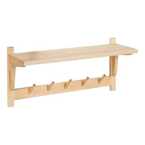 Meridien 8.25 in. D 24.00 in. W 11.50 in. H Natural Wood Floating Decorative Wall Shelf with Hooks