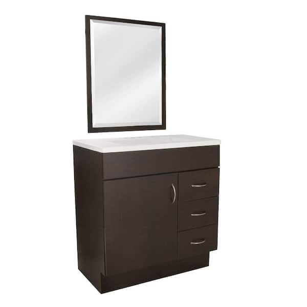 St. Paul Vanguard 30 in. Vanity in Ebony with Cultured Marble Vanity Top in White with White Sink and Mirror