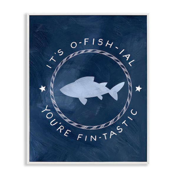 Stupell Industries Officially Fantastic Fish Pun by Caverly Smith White Framed Coastal Giclee Art Print 14 in. x 11 in.