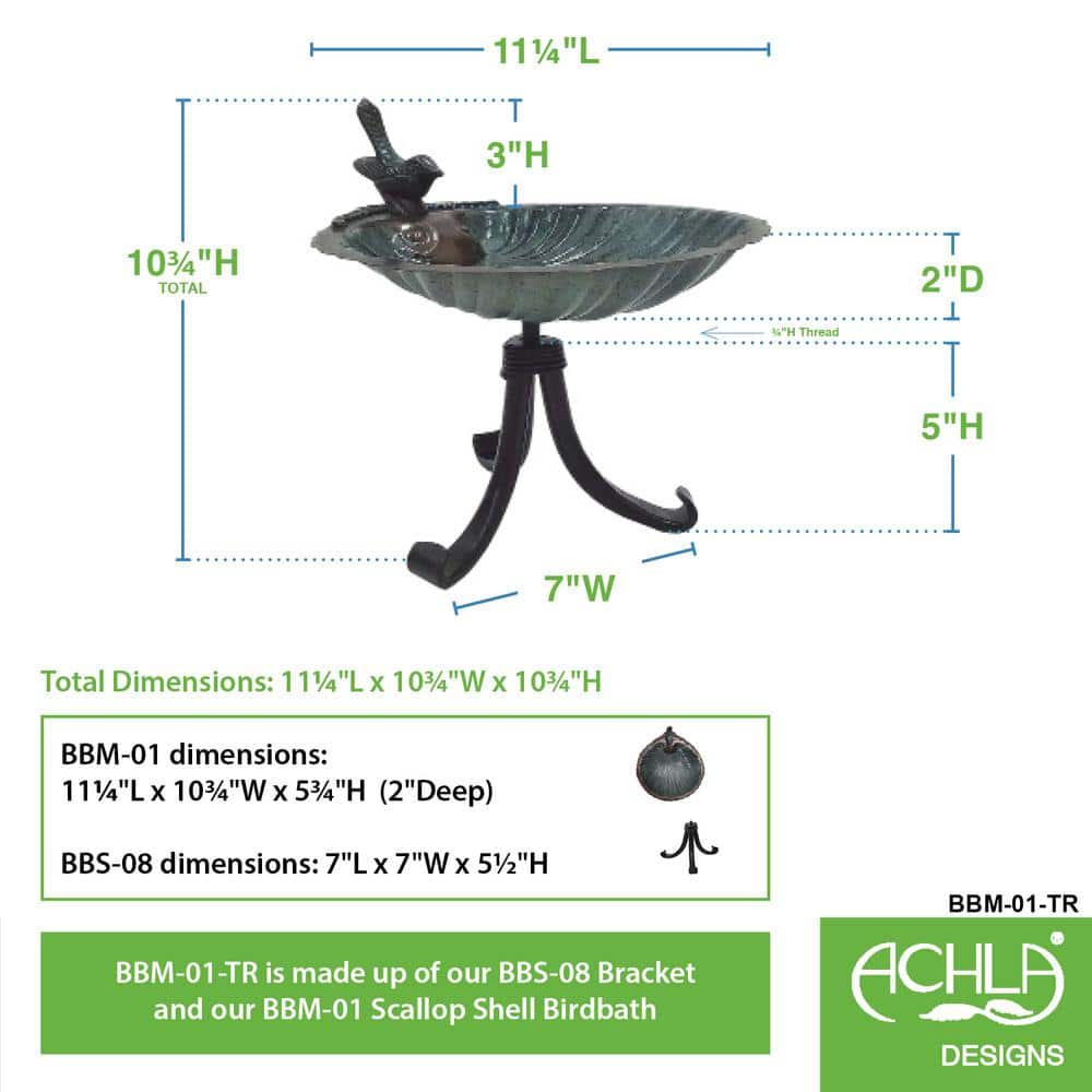 Antique Brass Scallop Shell Birdbath with Tripod Stand