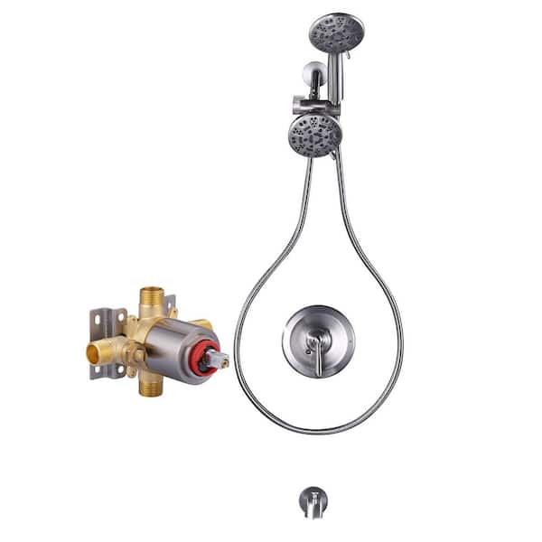 Single Handle 7-Spray Tub and Shower Faucet 1.8 GPM in. Brushed Nickel Pressure Balancing Shower Mixer Valve Included