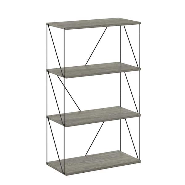 Besi 39.06 in. Tall French Oak Grey Wood 4-Shelf Bookcase with Metal Frame