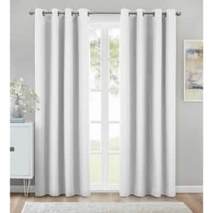 Kelly White Polyester Textured 52 in. W x 108 in. L Grommet Indoor Blackout Curtain (Single Panel)