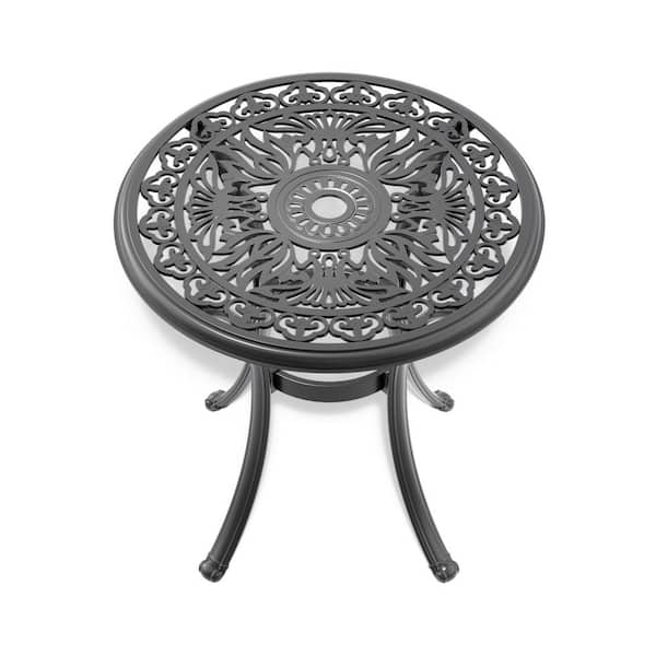 Black Round Cast Aluminum Outdoor Dining Table with Umbrella Hole