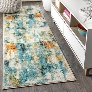 Contemporary POP Modern Abstract Waterfall Blue/Cream 2 ft. 3 in. x 8 ft. Runner Rug