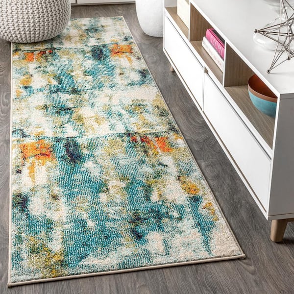 JONATHAN Y Contemporary POP Modern Abstract Waterfall Blue/Cream 2 ft. 3 in. x 8 ft. Runner Rug