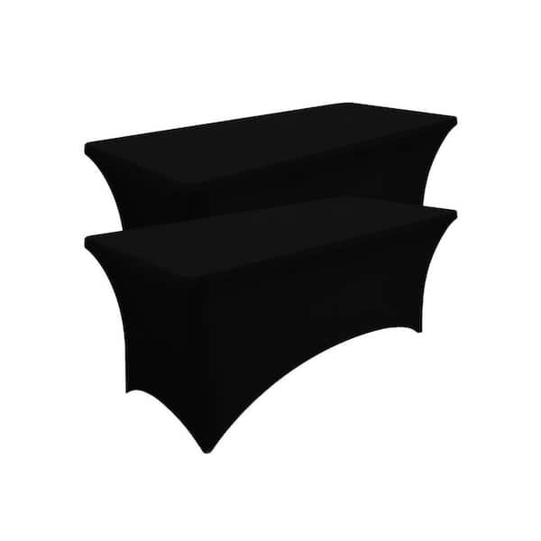 6FT Black Elastic Fitted Stretch Table Cover, Washable Wrinkle-Free Rectangular Tablecloth for Outdoor Wedding Banquet