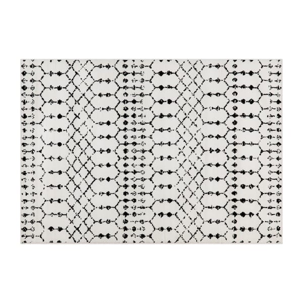 5' x 7' Ivory and Black Geometric Style Modern Bohemian Design Area Rug
