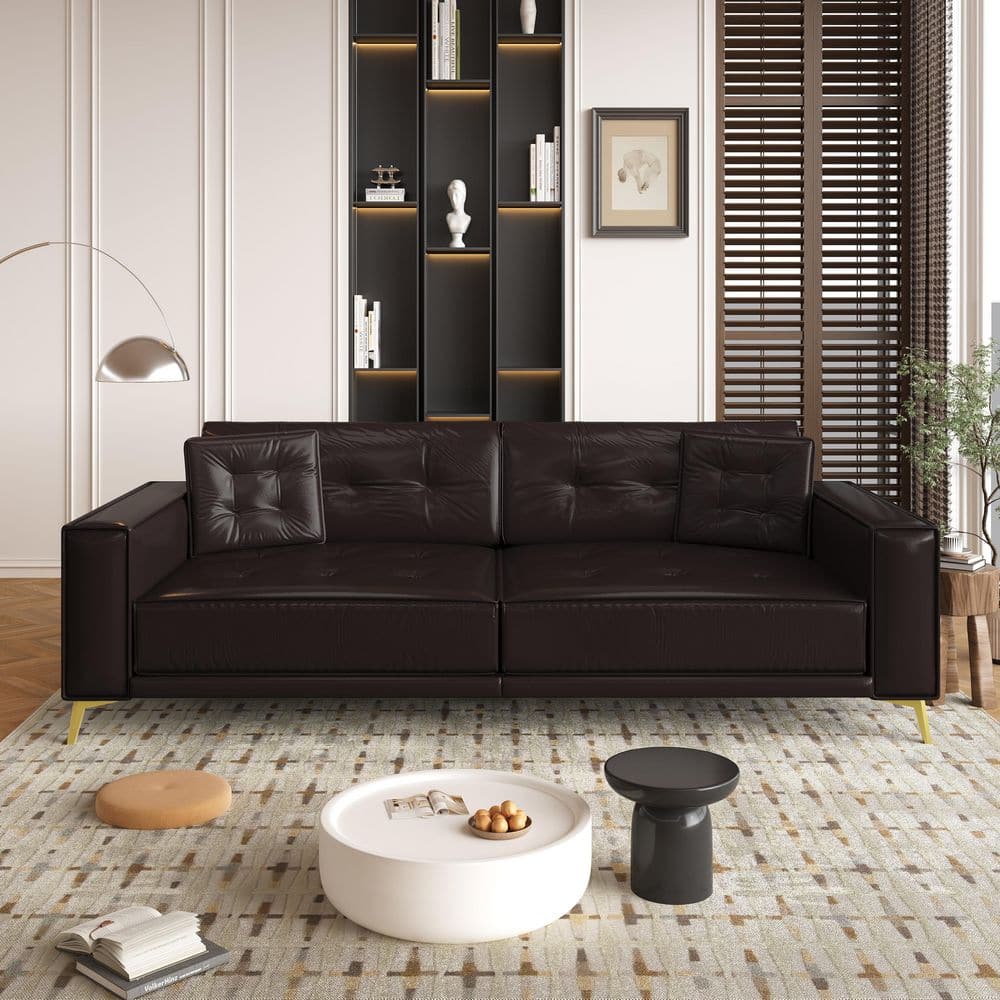 92.1 in. Square Arm Faux Leather Rectangle Sofa in Dark Brown with Ultra Wide Armrests price history on PriceWatchPro