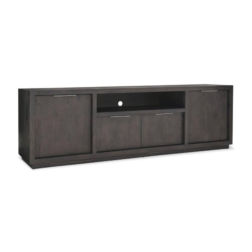 Benjara 84 in. Gray Wood TV Stand Fits TVs up to 75 in. with 4