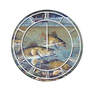 "Fisherman's Walleye" Full Coverage Art and White Numbers Imaged Wall Clock
