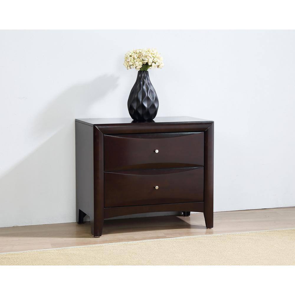 Transitional Brown 2-Drawer Wooden Nightstand
