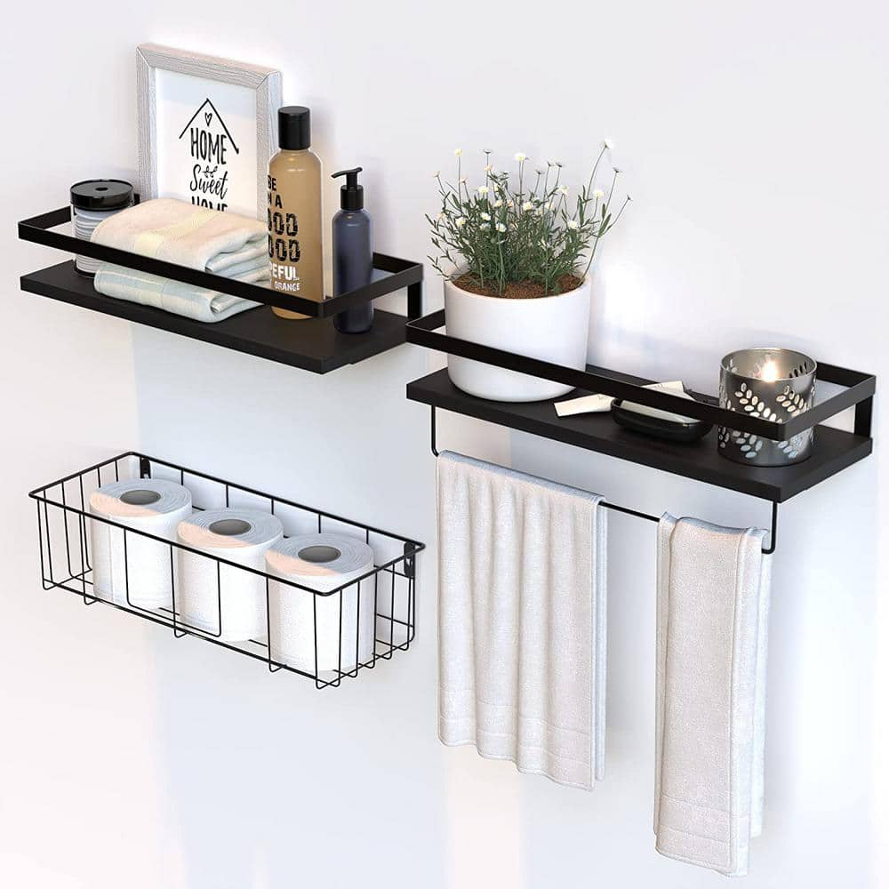 Cubilan 15.7 in. W x 5.7 in. D Black Wood Decorative Wall Shelf ...