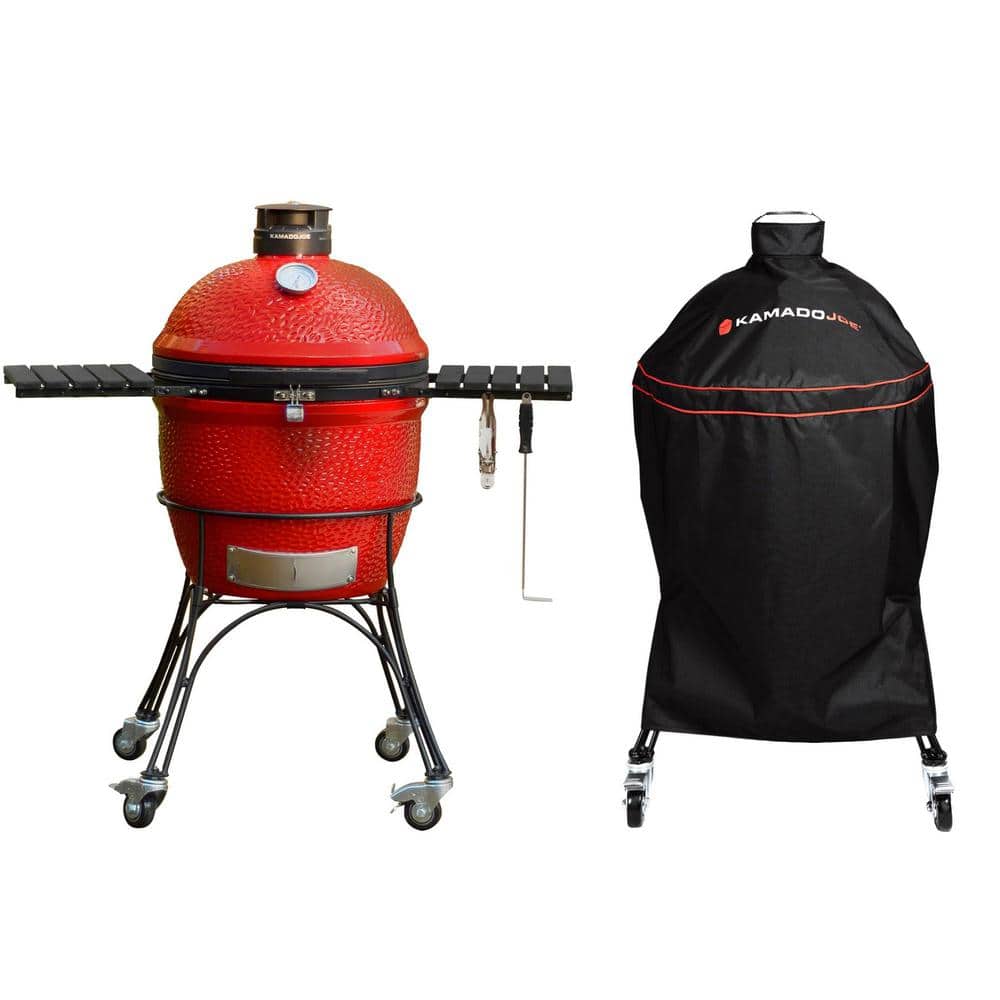 18 in. Classic Joe II Charcoal Grill in Blaze Red + Cover Bundle