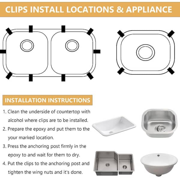 Numhew Silver Zinc-Plated Steel Undermount Sink Clips - 12 Pack
