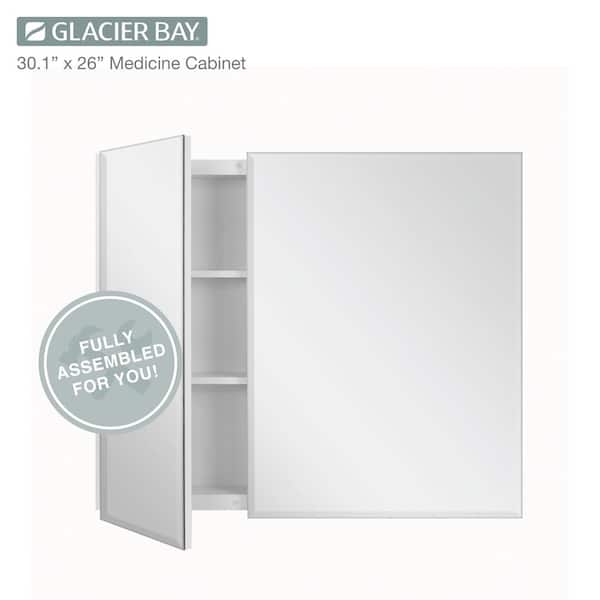 Glacier Bay 30 in. W x 26 in. H Rectangular Wood Composite Medicine Cabinet with Mirror