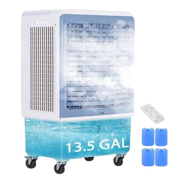 6000CFM Evaporative Air Cooler with 13.5-Gal Water Tank, 4 Ice Packs, 12H Timer, Remote Control, Cools Up to 1300 Sq. Ft