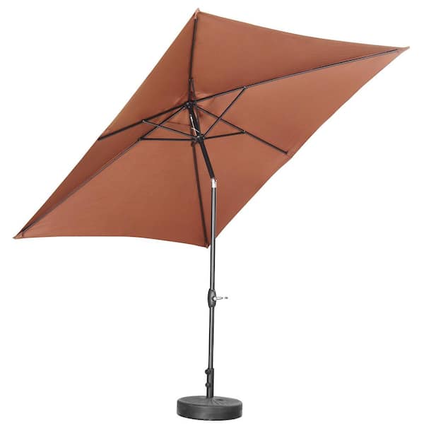 Tatayosi 10 ft. x 6.5 ft. Steel Market Rectangle Outdoor Patio Umbrella with Push Button Tilt and Crank in Brown