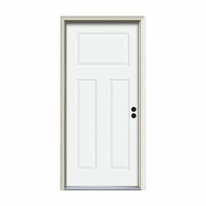 30 in. x 80 in. 3-Panel Craftsman White Painted Steel Prehung Left-Hand Inswing Front Door w/Brickmould