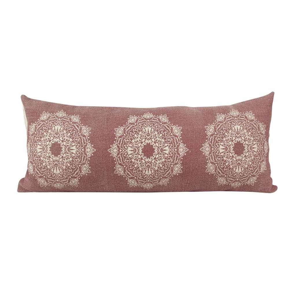 Bohemian Dusty Rose/White Mandala Medallion Lumbar 36 in. x 14 in. Indoor T