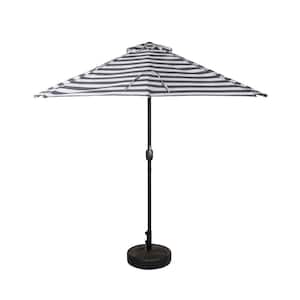 Fiji 9 ft. Market Half Patio Umbrella with Bronze Round Base in Black and White